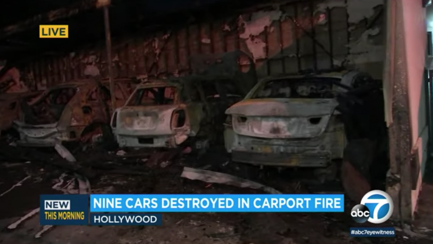 Raging Fire Destroys Nine Vehicles in CA Carport